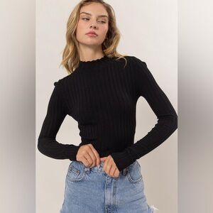 234B. Mock Neck Ribbed Knit Long Sleeve Top